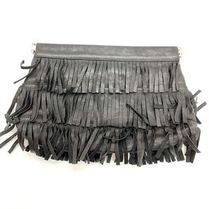 Genuine Leather Fringe Clutch 